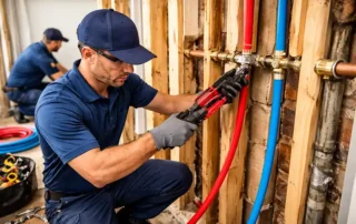 A plumber repiping residential pipes